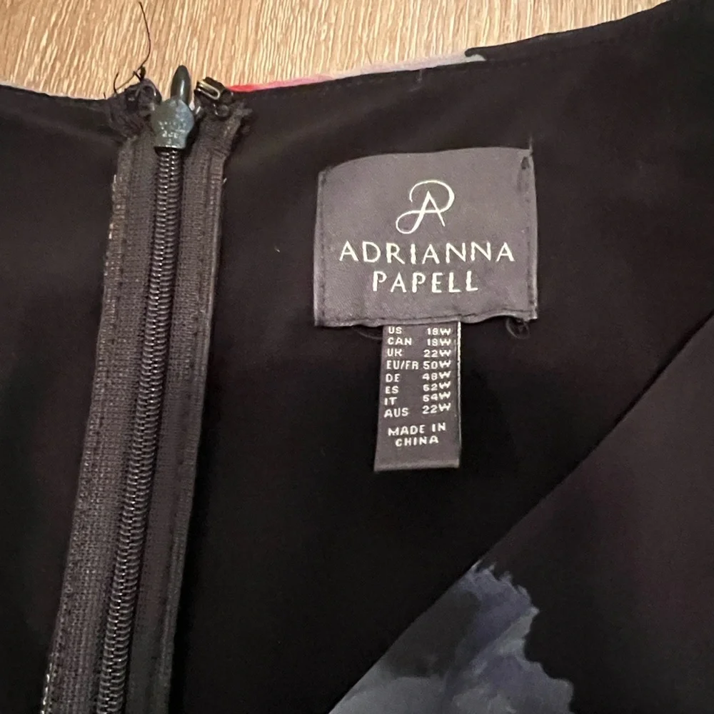 Adriana Papell Floral Black Jumpsuit with sheer attached skirt 18W